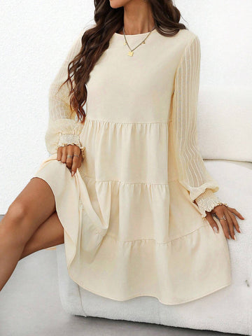 Autumn Elegant Lantern Sleeve Ruffle Hem Dress