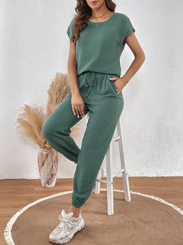 Batwing Sleeve Tee & Drawstring Waist Sweatpants