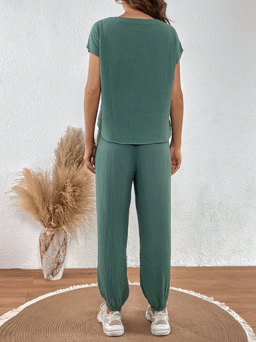 Batwing Sleeve Tee & Drawstring Waist Sweatpants