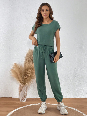 Batwing Sleeve Tee & Drawstring Waist Sweatpants