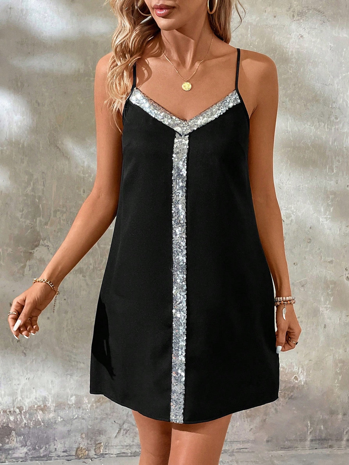 Beaded Spliced Cami Dress