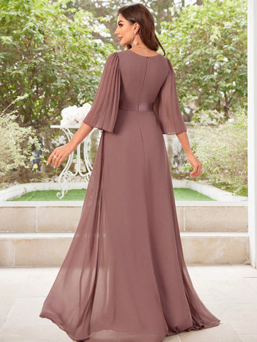 Bridesmaid Chiffon Pleated Patchwork Maxi Dress