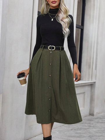 LUNE Button Front Flare Skirt Without Belt
