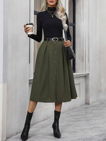 LUNE Button Front Flare Skirt Without Belt
