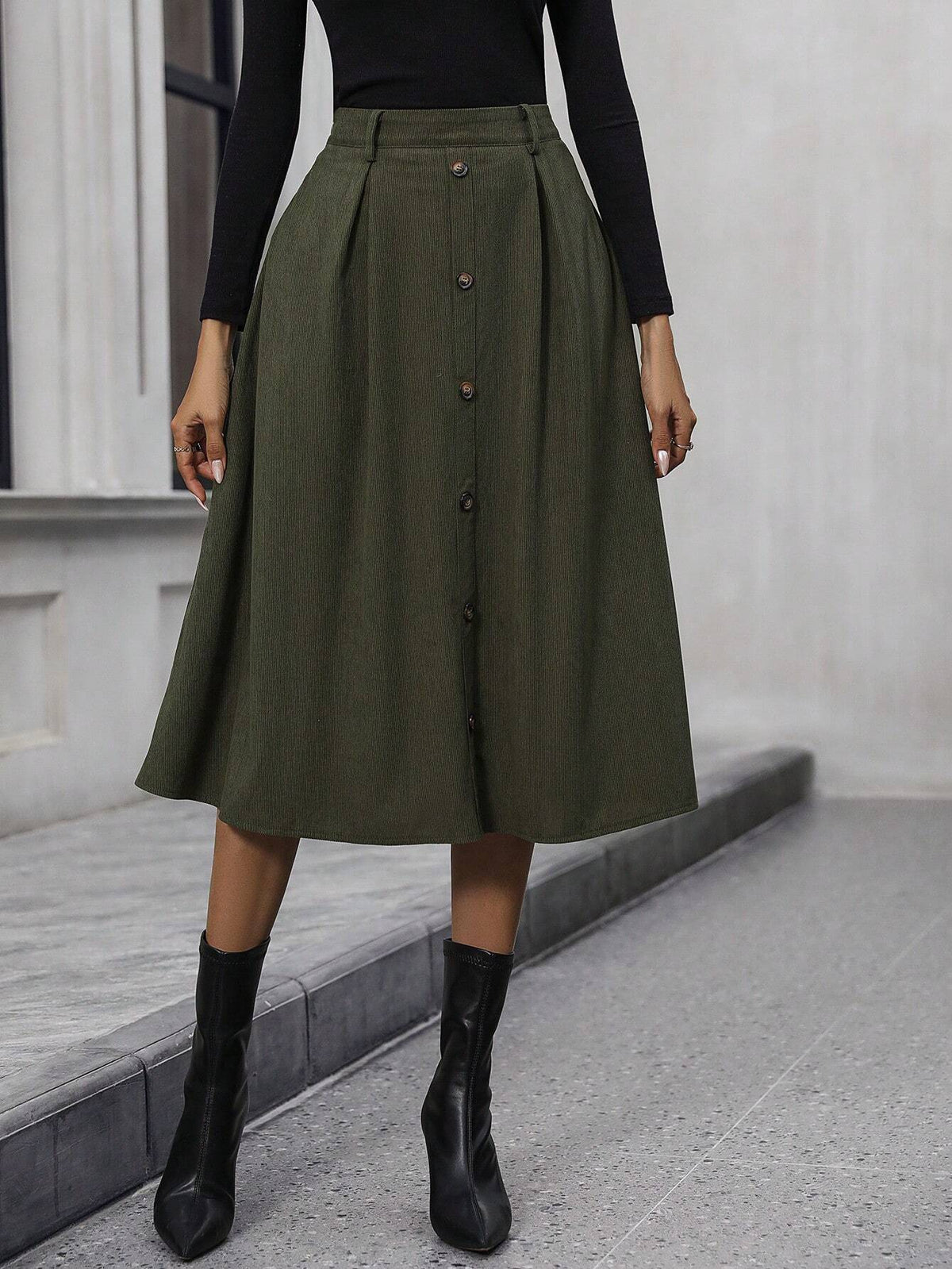 LUNE Button Front Flare Skirt Without Belt