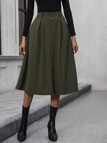 LUNE Button Front Flare Skirt Without Belt