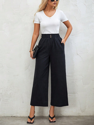 LUNE Button Front Wide Leg Pants