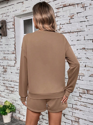 Cactus Pattern Round Neck Loose Fit Women's 2pcs/Set Long Sleeve Outfit, Suitable For Spring And Autumn Seasons