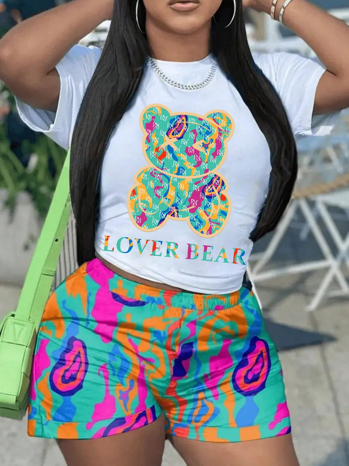 Cartoon Bear & Letter Print Casual 2pcs/Set