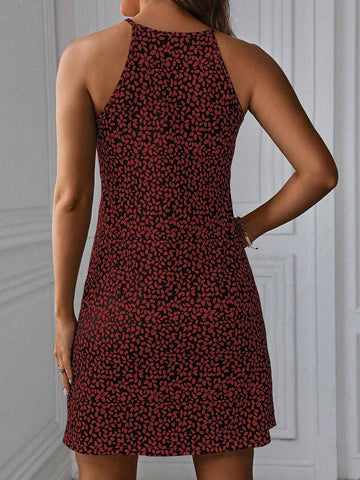 Casual Commuter Minimalist Allover Print Halter Dress