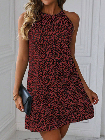 Casual Commuter Minimalist Allover Print Halter Dress