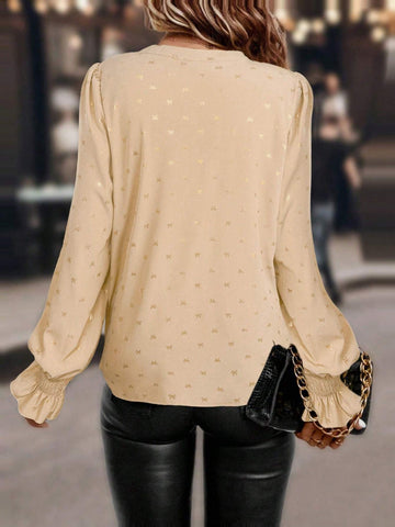 LUNE Casual Everyday Fully Allover Print Notched Collar Long Sleeve Shirt, Autumn