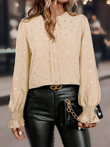 LUNE Casual Everyday Fully Allover Print Notched Collar Long Sleeve Shirt, Autumn