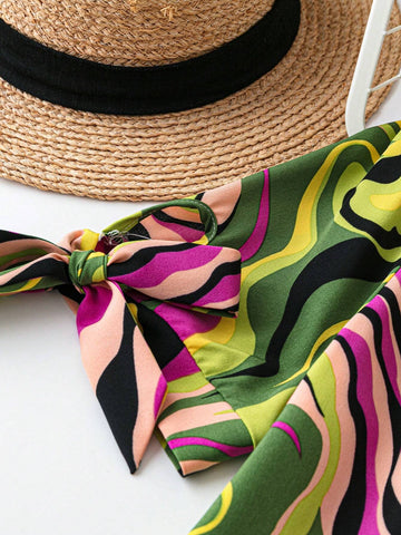 Casual Fit Half Placket Turn-Down Collar Psychedelic Printed Woven Dress