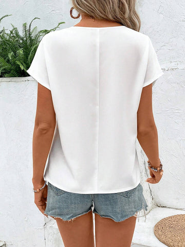 LUNE Casual Floral Print Round Neck Short Sleeve Women Shirt, Suitable For Autumn And Summer