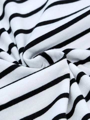 LUNE Casual High Waist Striped Drawstring Tie Long Pants