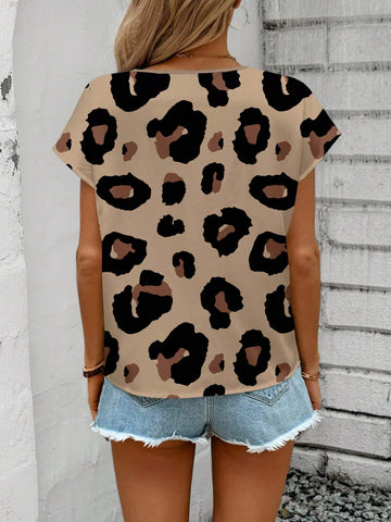 LUNE Casual Leopard Print Women's V-Neck Shirt, Suitable For Summer