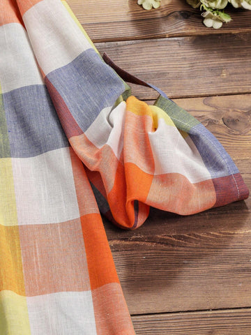 LUNE Casual Plaid Roll-Tab Sleeve High Low Shirt