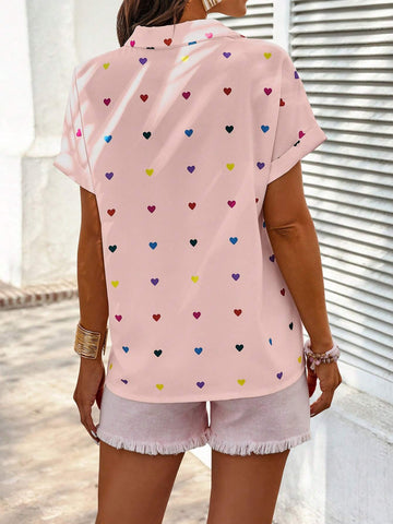 LUNE Casual Random Heart Print Batwing Sleeve Blouse
