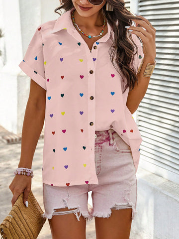 LUNE Casual Random Heart Print Batwing Sleeve Blouse