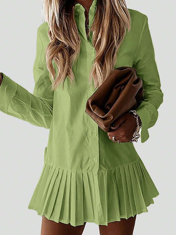 Casual Short Folding Collar Button Front Loose Dress For Women