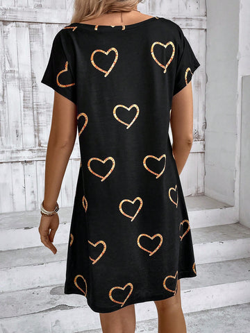 Casual Sleeveless Dress With Heart Print