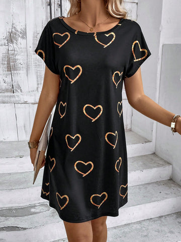 Casual Sleeveless Dress With Heart Print