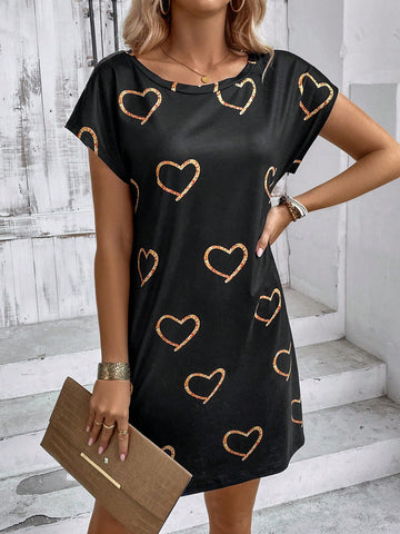 Casual Sleeveless Dress With Heart Print