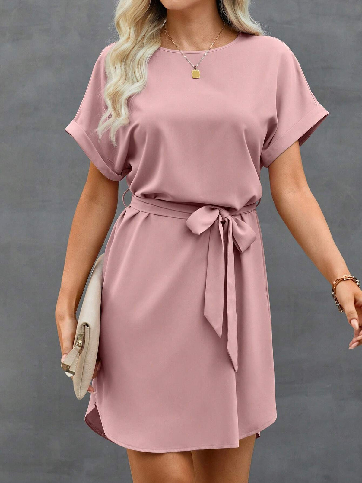 Casual Solid Color Batwing Sleeve Summer Dress
