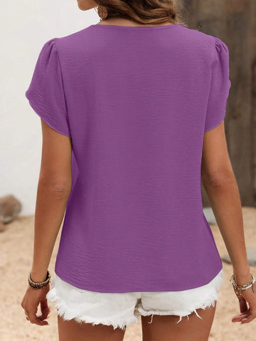 LUNE Casual Solid Color Bell Sleeve Blouse For Vacation