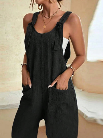 Casual Solid Color Overalls Jumpsuit