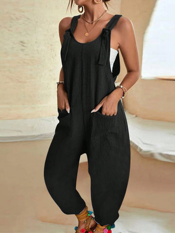 Casual Solid Color Overalls Jumpsuit