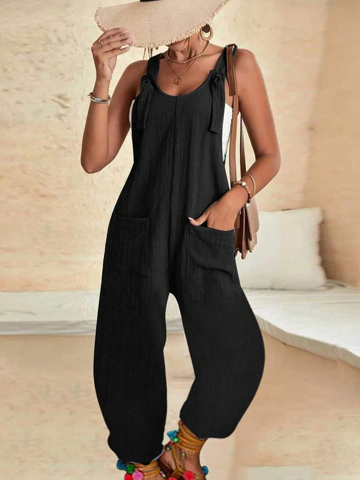 Casual Solid Color Overalls Jumpsuit