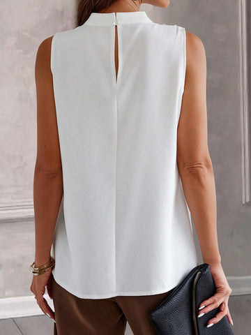 LUNE Casual Solid Color Pleated Sleeveless Shirt