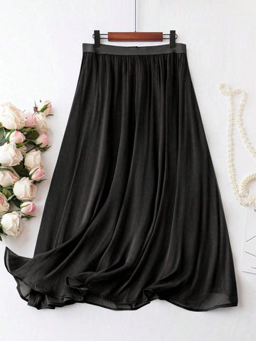LUNE Casual Solid Color Skirt, Versatile For Autumn Maxi Women Outfit