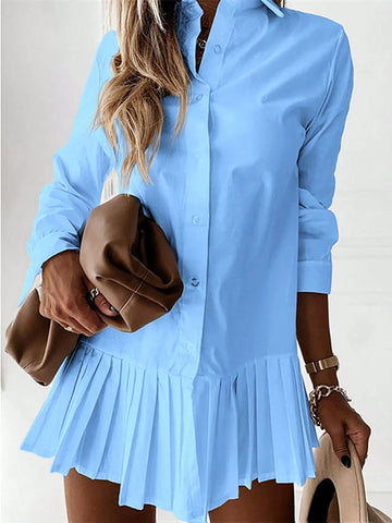 Casual Turndown Collar Button Up Asymmetric Hem Loose Women Dress