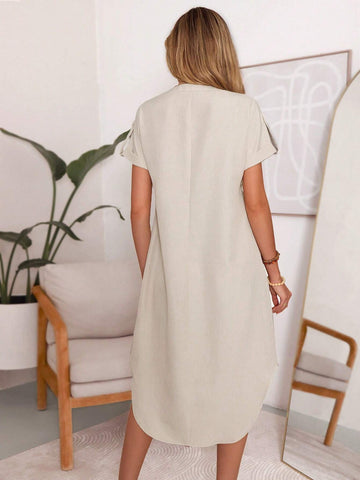 Casual Women Peach Open Front V-Neck Dress