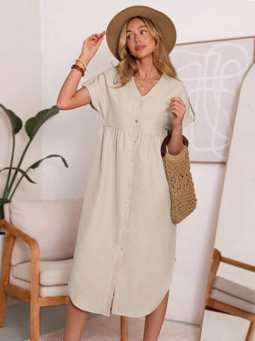 Casual Women Peach Open Front V-Neck Dress