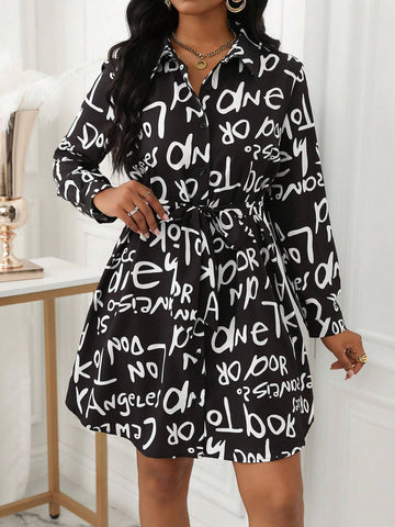 Casual Women's Shirt Collar Long Sleeve Button Print Dress