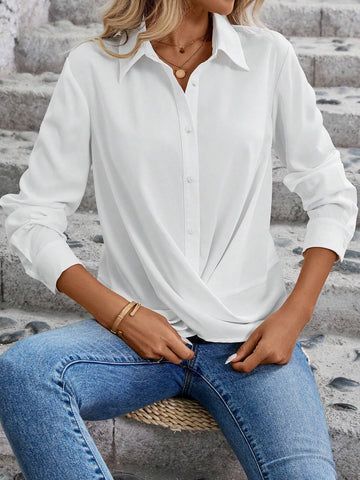 LUNE Casual Women's Twist Hem White Shirt
