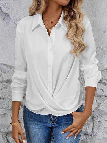 LUNE Casual Women's Twist Hem White Shirt