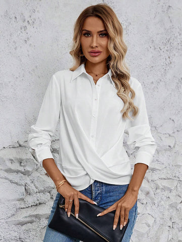 LUNE Casual Women's Twist Hem White Shirt