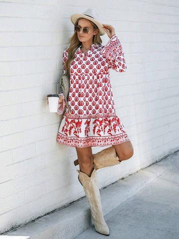 Casual Women's Vacation Out-Going Floral Print Long Sleeve Dress