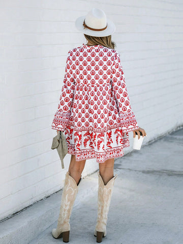 Casual Women's Vacation Out-Going Floral Print Long Sleeve Dress