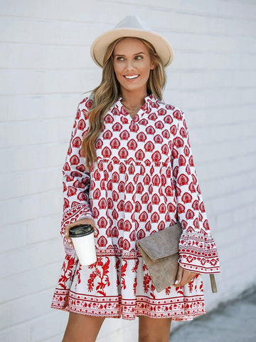 Casual Women's Vacation Out-Going Floral Print Long Sleeve Dress