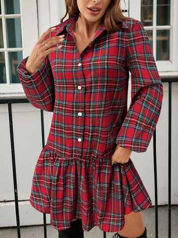 Christmas Plaid Design Mini Dress For Women