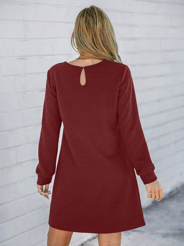 Christmas Textured Fabric Women Long Sleeve Crew Neck Casual Dress, Autumn/Winter