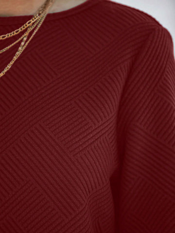 Christmas Textured Fabric Women Long Sleeve Crew Neck Casual Dress, Autumn/Winter