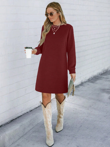 Christmas Textured Fabric Women Long Sleeve Crew Neck Casual Dress, Autumn/Winter