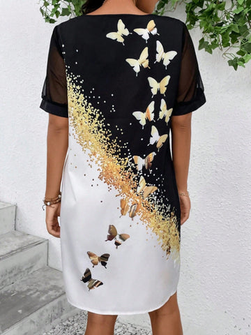 Color Block Butterfly Print Dress